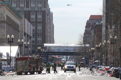 Emergency services working after the 2013 Boston Marathon Bombings
